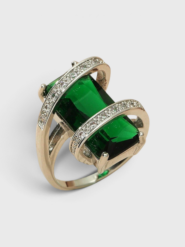 Anel Feminino Esmeralda Royale em Zircônia Retangular