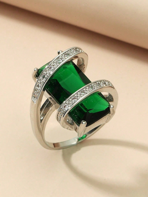 Anel Feminino Esmeralda Royale em Zircônia Retangular