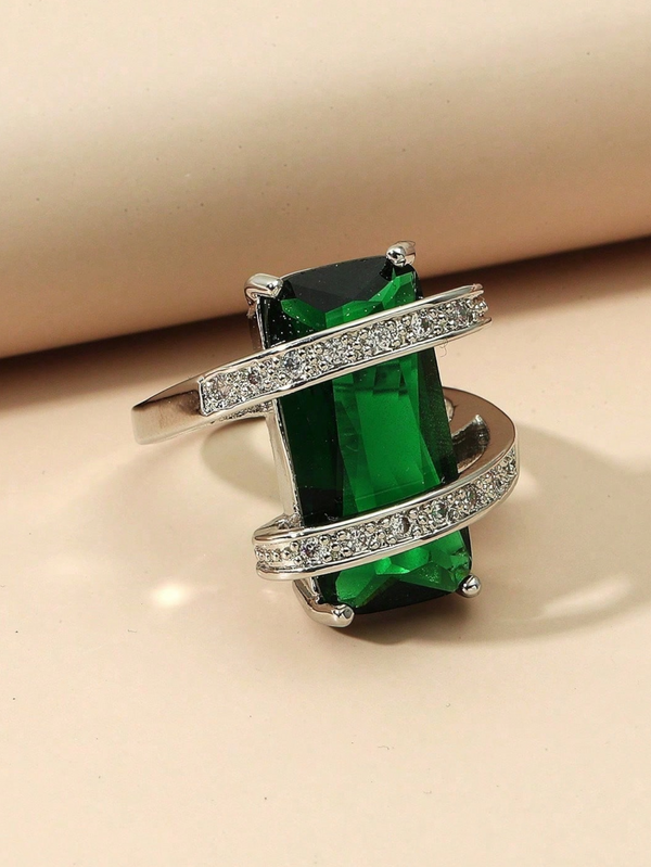 Anel Feminino Esmeralda Royale em Zircônia Retangular
