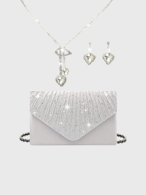 Conjunto Feminino Clutch Plissada Lumière com Strass