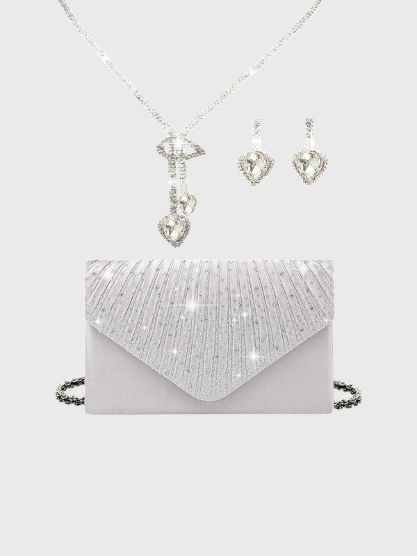 Conjunto Feminino Clutch Plissada Lumière com Strass