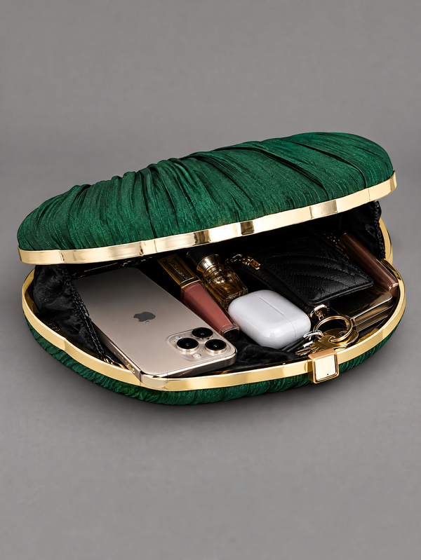 Bolsa Clutch Feminina Plissada Esmeralda