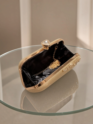 Bolsa Clutch Feminina Golden Majesté com Strass