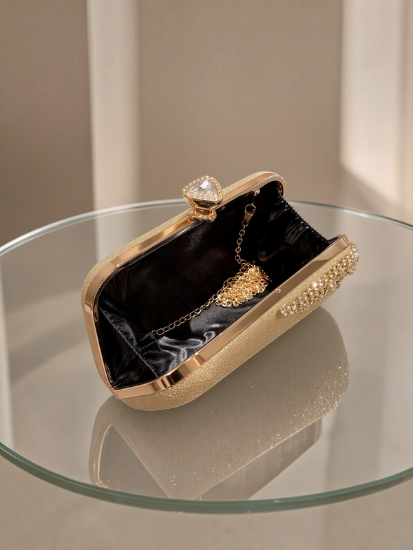 Bolsa Clutch Feminina Golden Majesté com Strass
