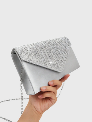 Conjunto Feminino Clutch Plissada Lumière com Strass