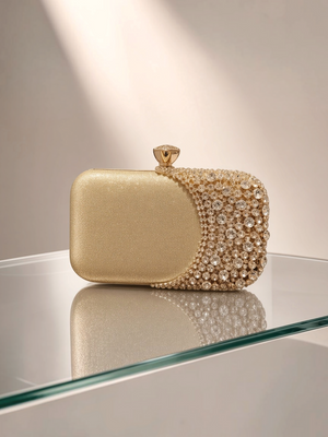 Bolsa Clutch Feminina Golden Majesté com Strass