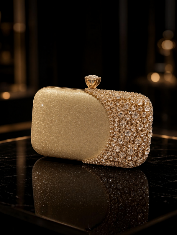Bolsa Clutch Feminina Golden Majesté com Strass
