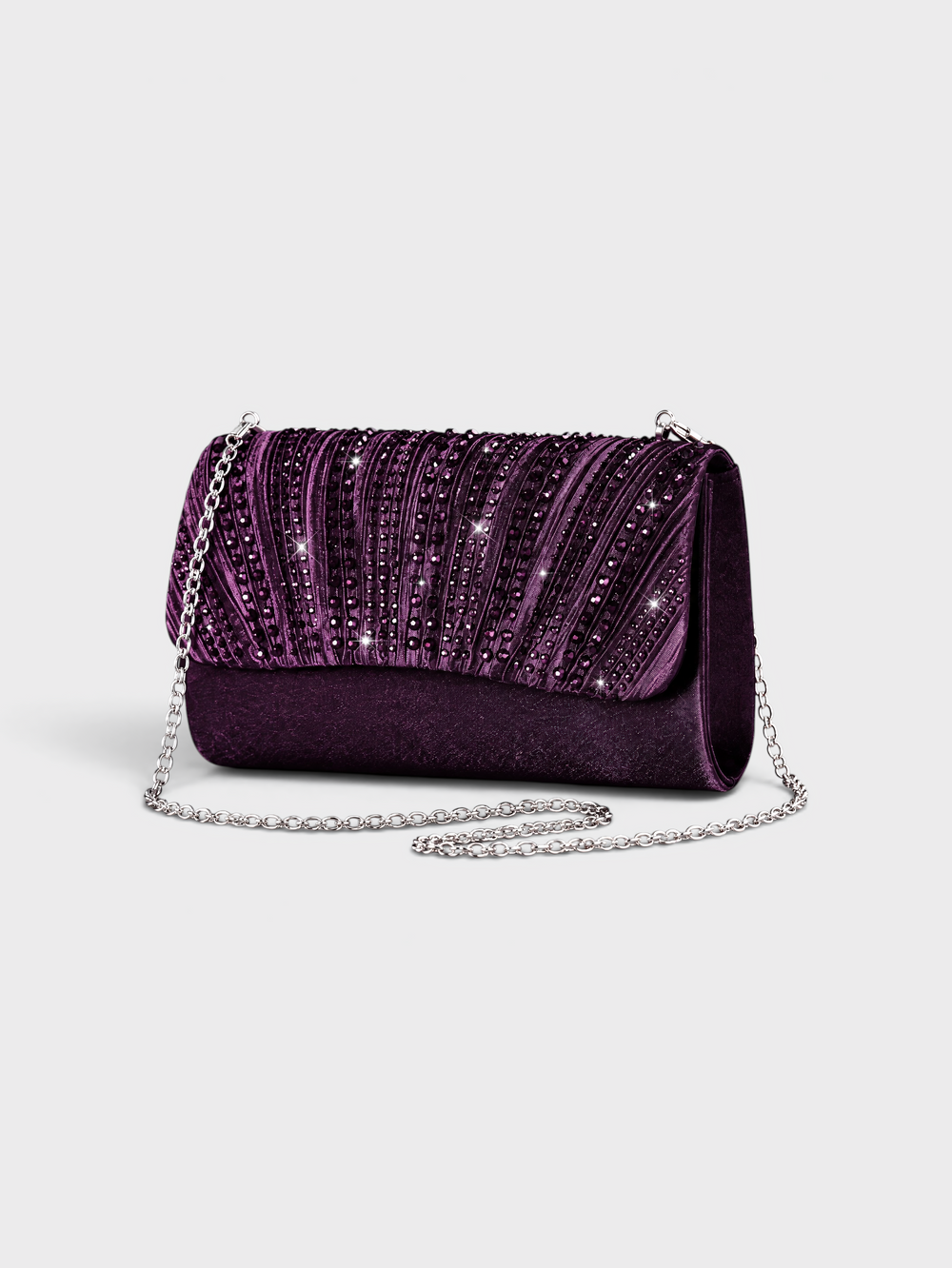 Bolsa Clutch Feminina Plissada Lumière Roxa com Strass