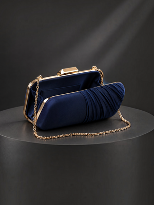 Bolsa Clutch Feminina Plissada Azul Marinho
