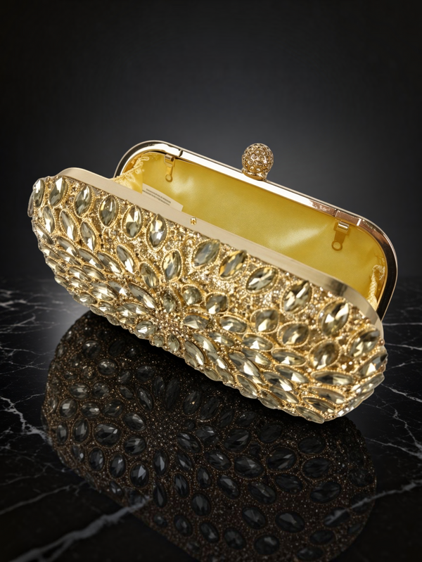 Bolsa Clutch Feminina Lili Crystal Dourada