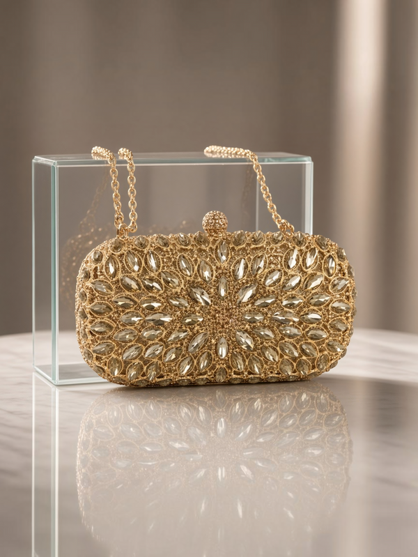 Bolsa Clutch Feminina Lili Crystal Dourada