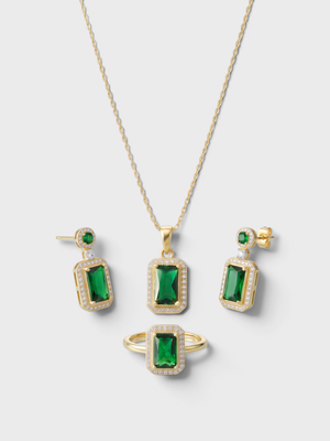 Conjunto Feminino Strass Quadrado Lumière Verde Esmeralda