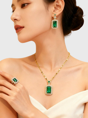 Conjunto Feminino Strass Quadrado Lumière Verde Esmeralda