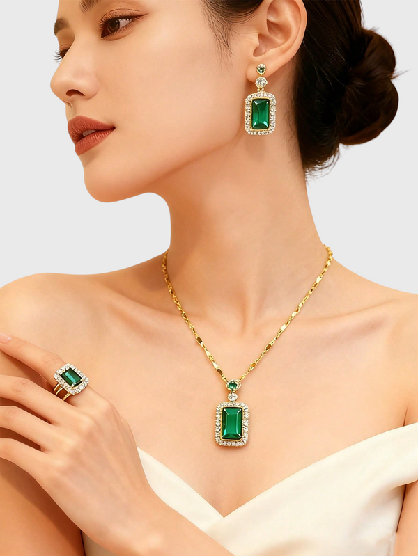 Conjunto Feminino Strass Quadrado Lumière Verde Esmeralda