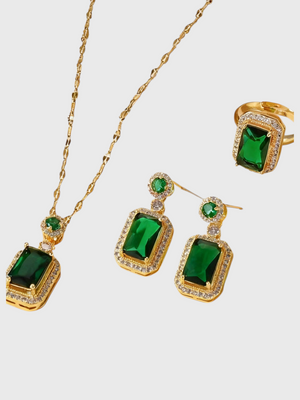 Conjunto Feminino Strass Quadrado Lumière Verde Esmeralda
