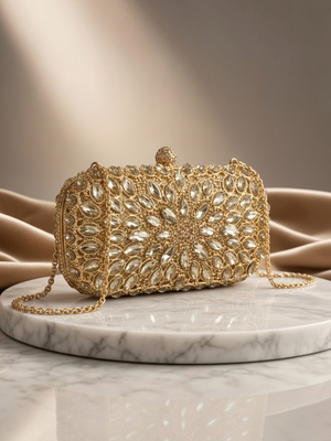 Bolsa Clutch Feminina Lili Crystal Dourada