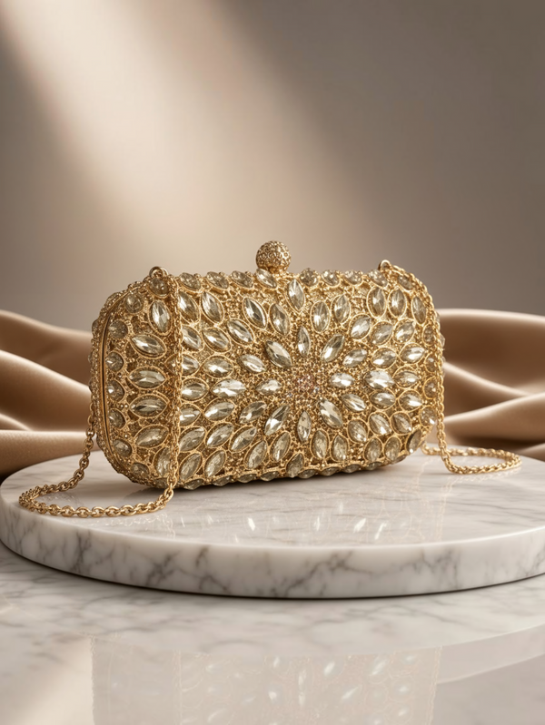 Bolsa Clutch Feminina Lili Crystal Dourada