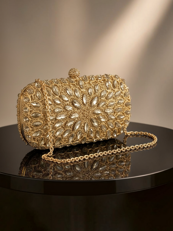 Bolsa Clutch Feminina Lili Crystal Dourada