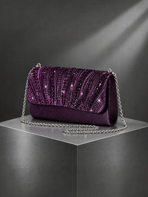 Bolsa Clutch Feminina Plissada Lumière Roxa com Strass