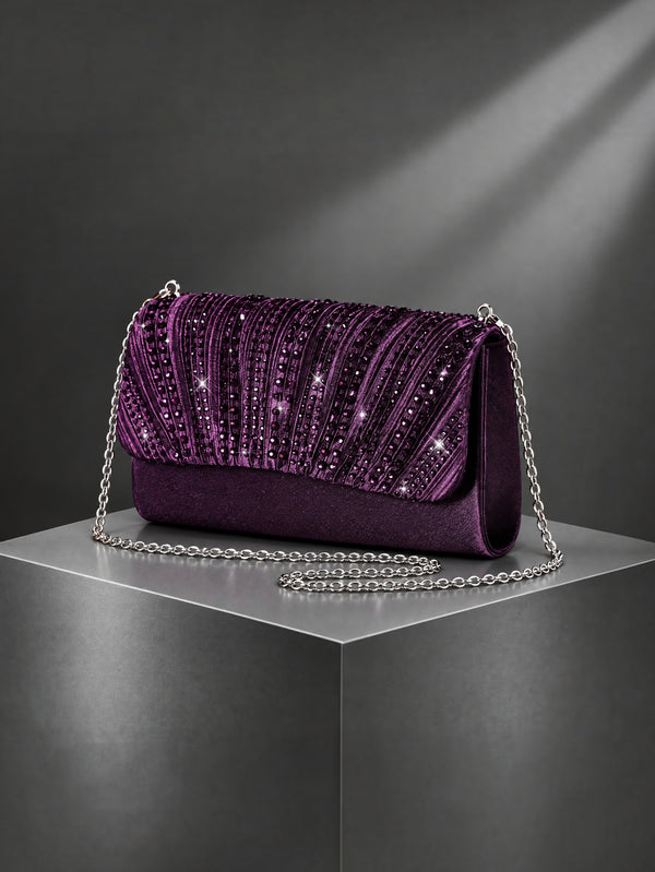 Bolsa Clutch Feminina Plissada Lumière Roxa com Strass