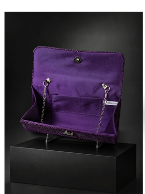 Bolsa Clutch Feminina Plissada Lumière Roxa com Strass