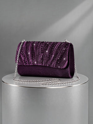 Bolsa Clutch Feminina Plissada Lumière Roxa com Strass