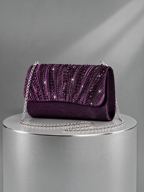 Bolsa Clutch Feminina Plissada Lumière Roxa com Strass