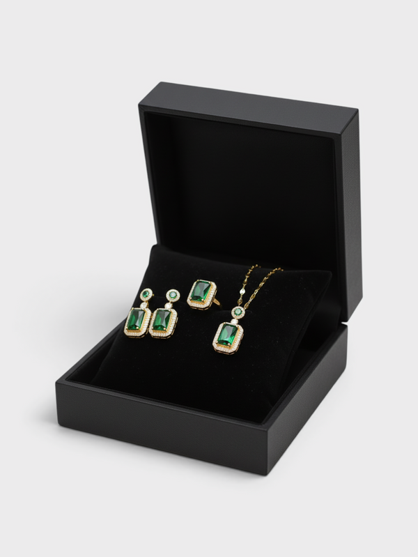 Conjunto Feminino Strass Quadrado Lumière Verde Esmeralda