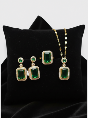 Conjunto Feminino Strass Quadrado Lumière Verde Esmeralda